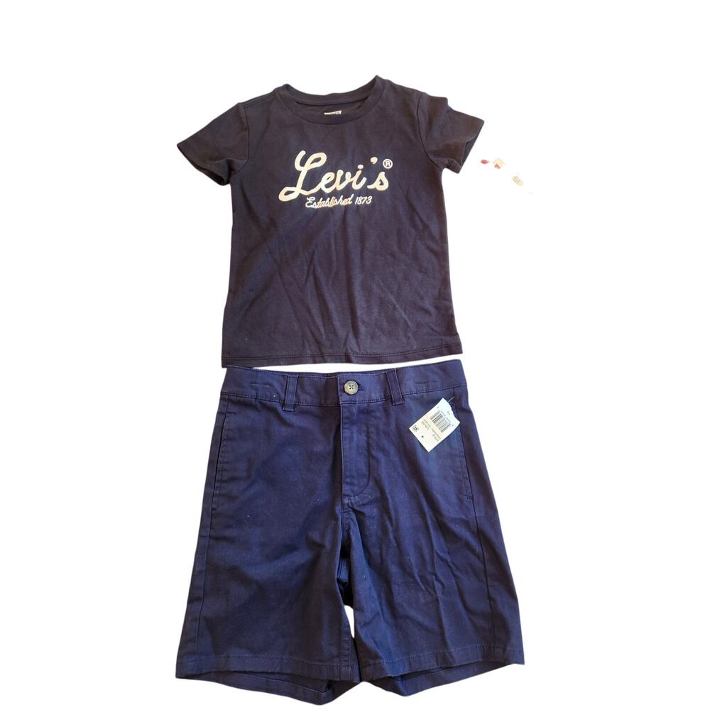 NWT Boy's Shorts Navy Blue/Shirt Black Bundle Brooks Brother Levi's 6x/10